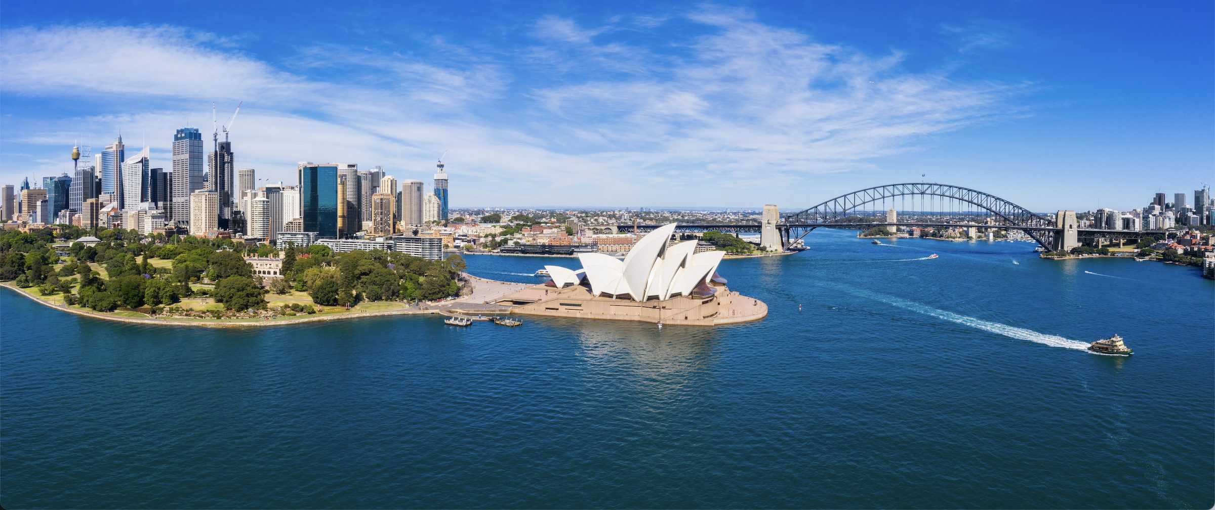 Sydney Opera House and Harbour Bridge from above the harbour
